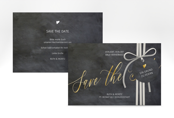 Save the Date-Karte Chalkboard A6 Karte quer gold mit Folienveredelung