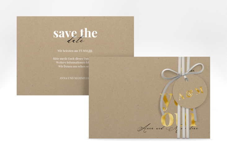 Save the Date-Karte Oui A6 Karte quer gold mit Ja-Wort in verschiedenen Sprachen