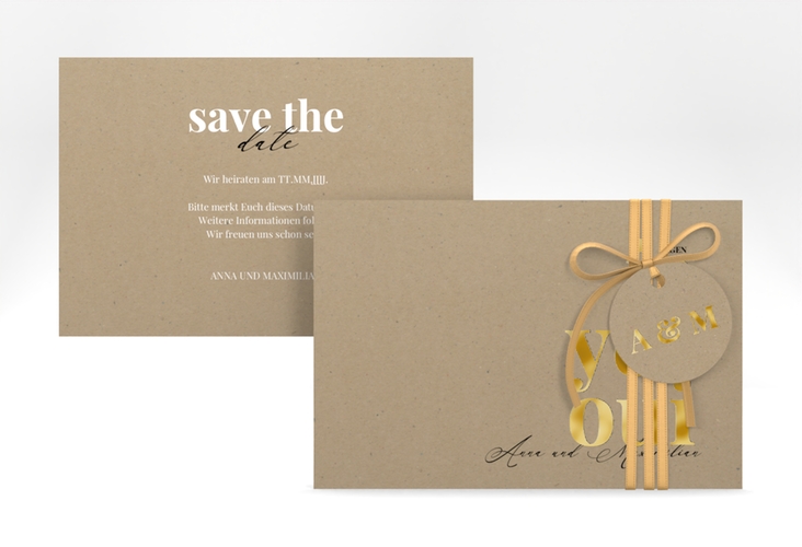 Save the Date-Karte Oui A6 Karte quer gold mit Ja-Wort in verschiedenen Sprachen