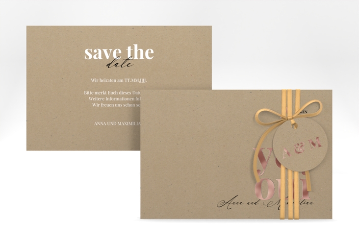 Save the Date-Karte Oui A6 Karte quer rosegold mit Ja-Wort in verschiedenen Sprachen