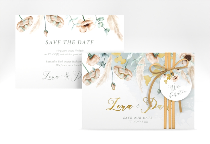 Save the Date-Karte Anemone A6 Karte quer gold