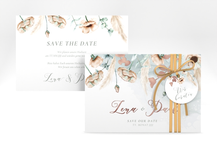 Save the Date-Karte Anemone A6 Karte quer rosegold