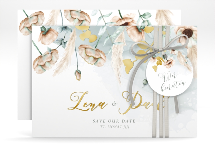 Save the Date-Karte Anemone A6 Karte quer gold