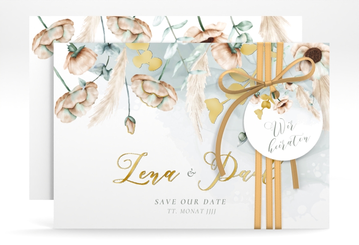 Save the Date-Karte Anemone A6 Karte quer gold