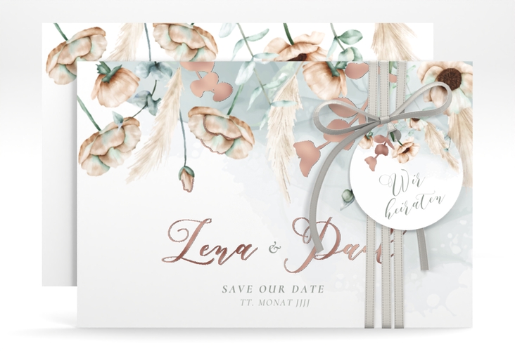 Save the Date-Karte Anemone A6 Karte quer rosegold