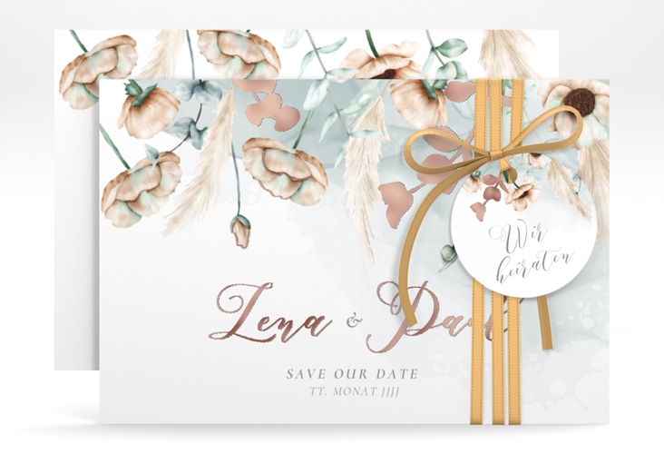 Save the Date-Karte Anemone A6 Karte quer rosegold