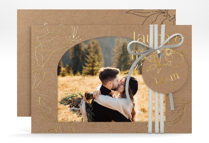 Save the Date-Karte Alpenblume A6 Karte quer gold