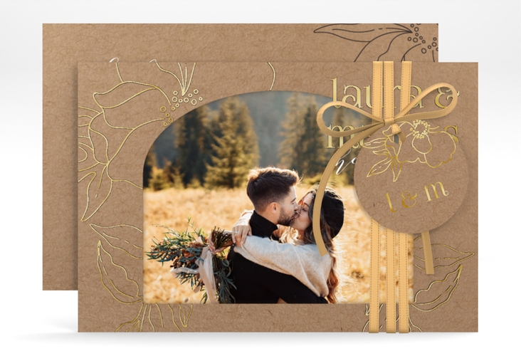 Save the Date-Karte Alpenblume A6 Karte quer gold