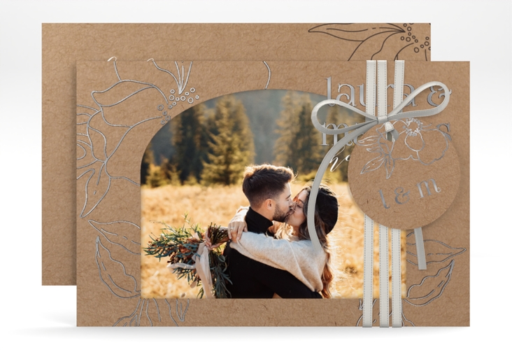 Save the Date-Karte Alpenblume A6 Karte quer silber
