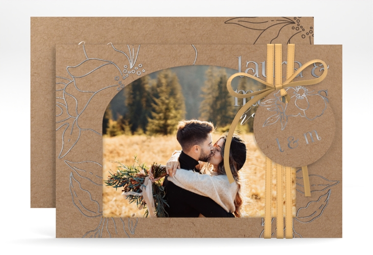 Save the Date-Karte Alpenblume A6 Karte quer silber