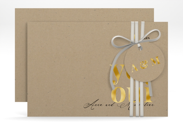 Save the Date-Karte Oui A6 Karte quer gold mit Ja-Wort in verschiedenen Sprachen