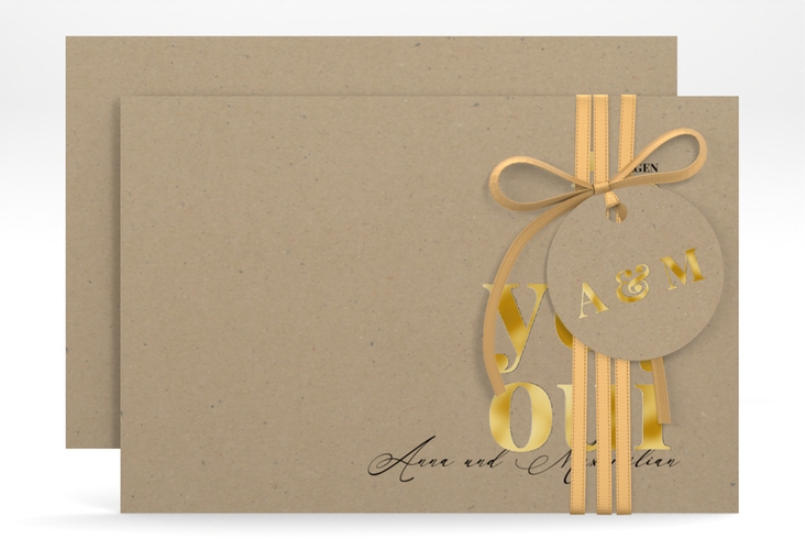 Save the Date-Karte Oui A6 Karte quer gold mit Ja-Wort in verschiedenen Sprachen