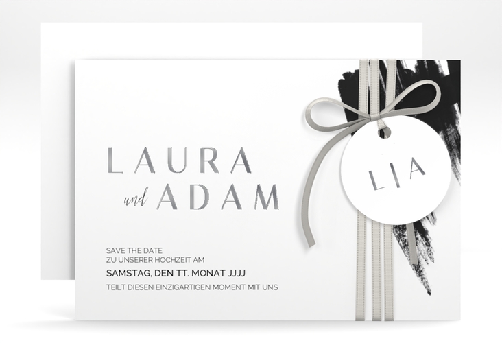 Save the Date-Karte Brush A6 Karte quer silber