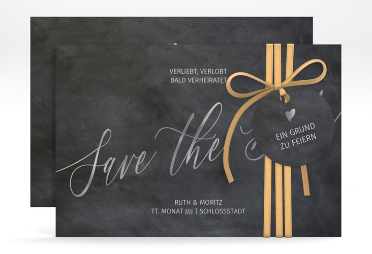 Save the Date-Karte Chalkboard A6 Karte quer silber mit Folienveredelung