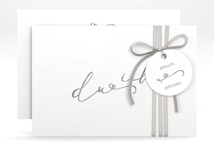 Save the Date-Karte Zweisamkeit A6 Karte quer silber im minimalistischen Stil mit Aufschrift du & ich