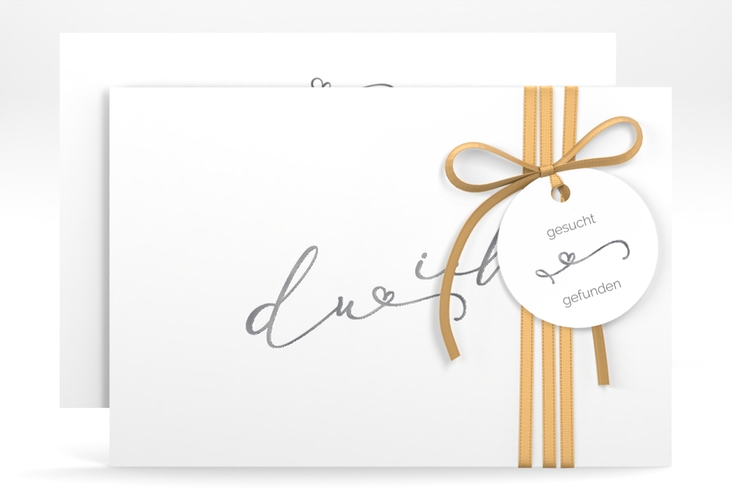 Save the Date-Karte Zweisamkeit A6 Karte quer silber im minimalistischen Stil mit Aufschrift du & ich
