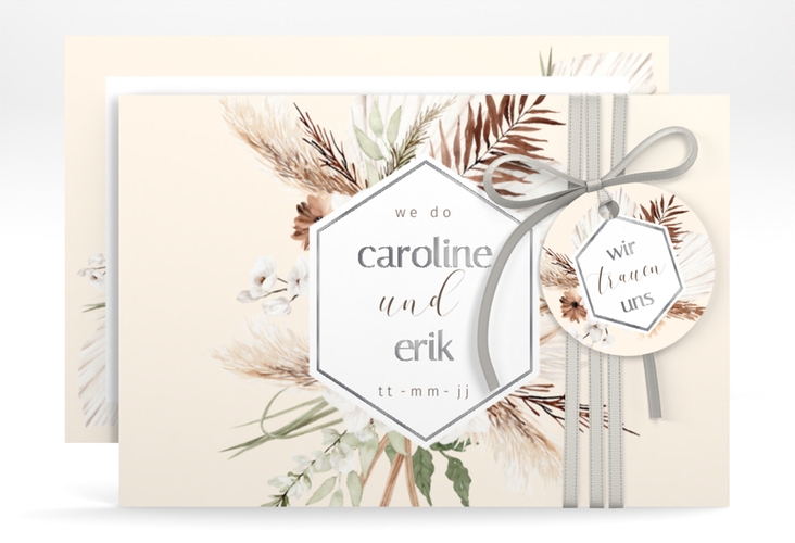 Save the Date-Karte Bohemian A6 Karte quer silber