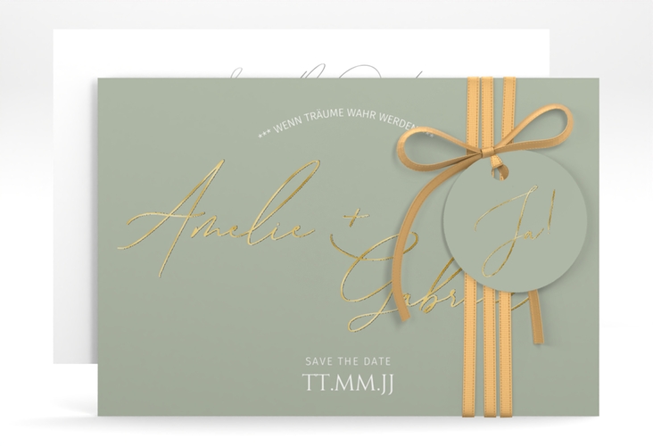 Save the Date-Karte Federschrift A6 Karte quer gold in schlichtem Design mit Kalligrafie