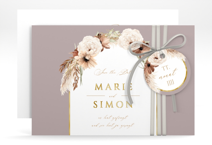 Save the Date-Karte Blumenbogen A6 Karte quer gold