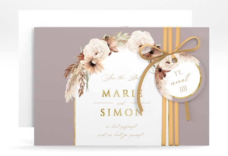 Save the Date-Karte Blumenbogen A6 Karte quer gold