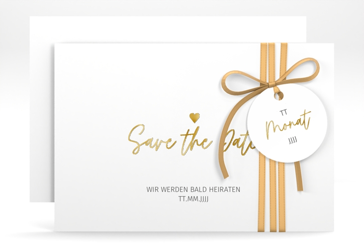 Save the Date-Karte Herzschlag A6 Karte quer gold schlicht und elegant mit Herzchen