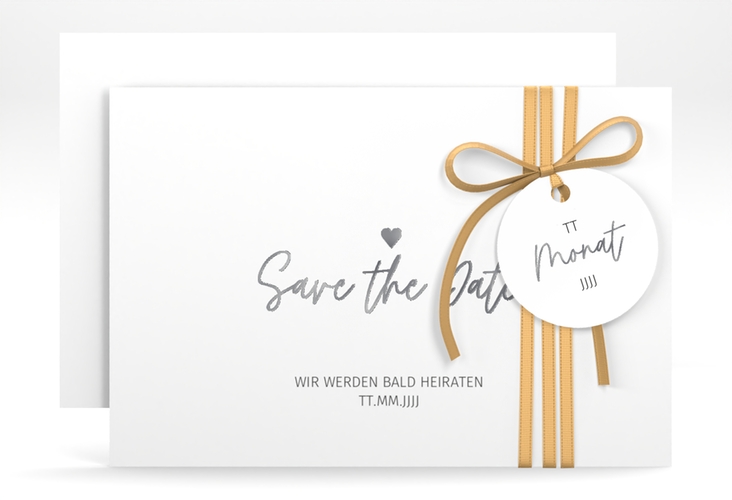 Save the Date-Karte Herzschlag A6 Karte quer silber schlicht und elegant mit Herzchen