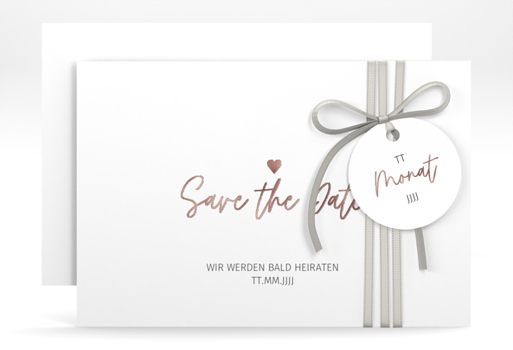 Save the Date-Karte Herzschlag A6 Karte quer rosegold schlicht und elegant mit Herzchen