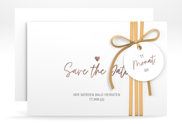 Save the Date-Karte Herzschlag A6 Karte quer rosegold schlicht und elegant mit Herzchen