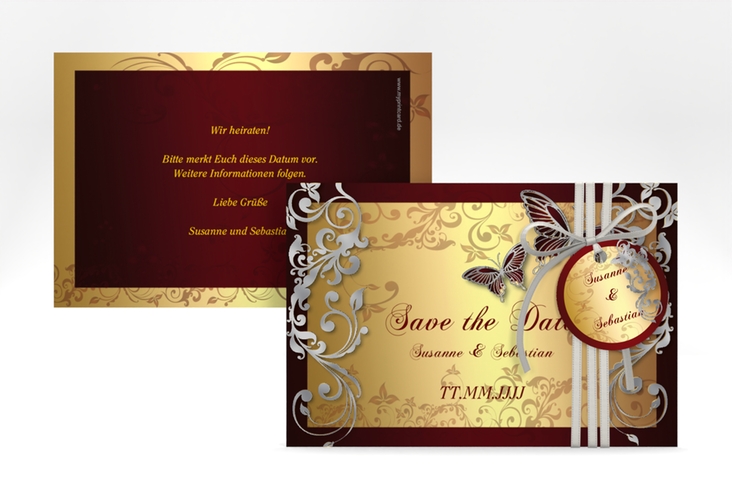 Save the Date-Karte Hochzeit Toulouse A6 Karte quer silber romantisch mit Schmetterlingen