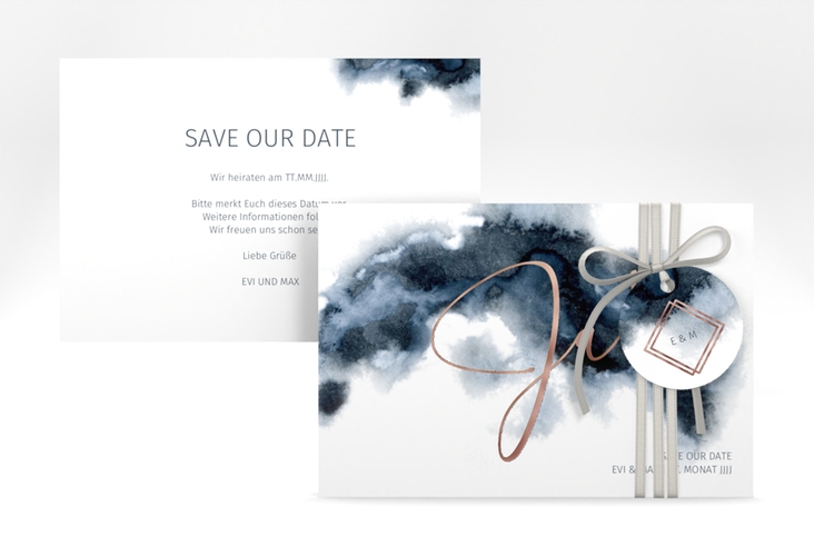 Save the Date-Karte Aquarellic A6 Karte quer rosegold