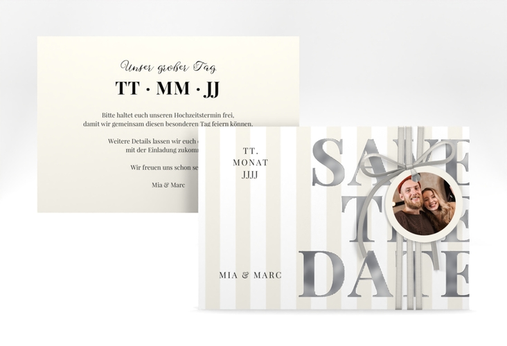 Save the Date-Karte Streifen A6 Karte quer silber