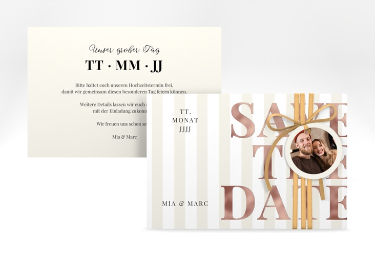 Save the Date-Karte Streifen A6 Karte quer rosegold