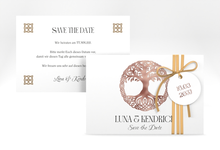 Save the Date-Karte Lebensbaum A6 Karte quer rosegold im Stil der Kelten und Wikinger