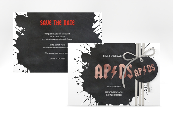 Save the Date-Karte Hardrock A6 Karte quer rosegold für Rockband-Fans