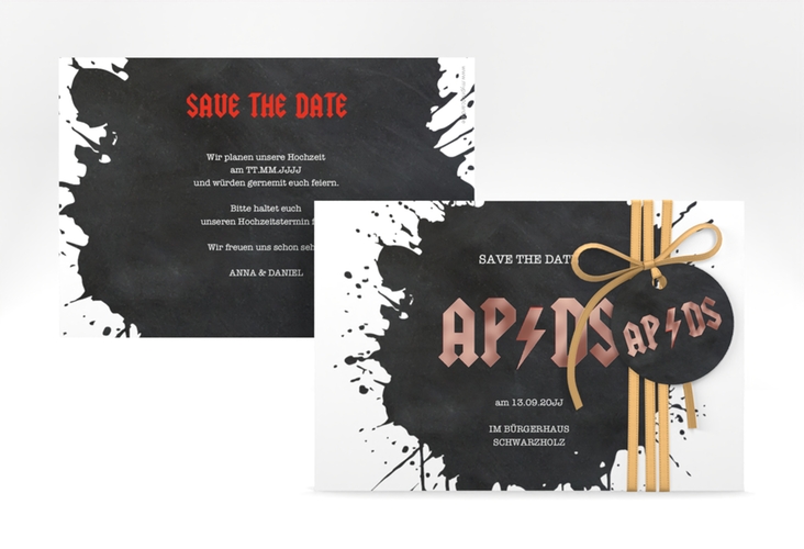 Save the Date-Karte Hardrock A6 Karte quer rosegold für Rockband-Fans