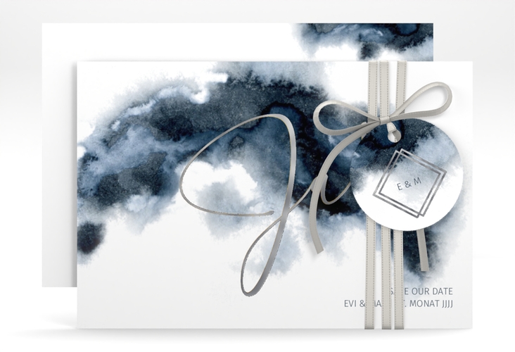 Save the Date-Karte Aquarellic A6 Karte quer silber