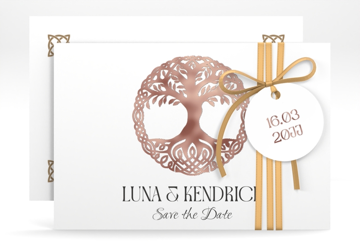 Save the Date-Karte Lebensbaum A6 Karte quer rosegold im Stil der Kelten und Wikinger