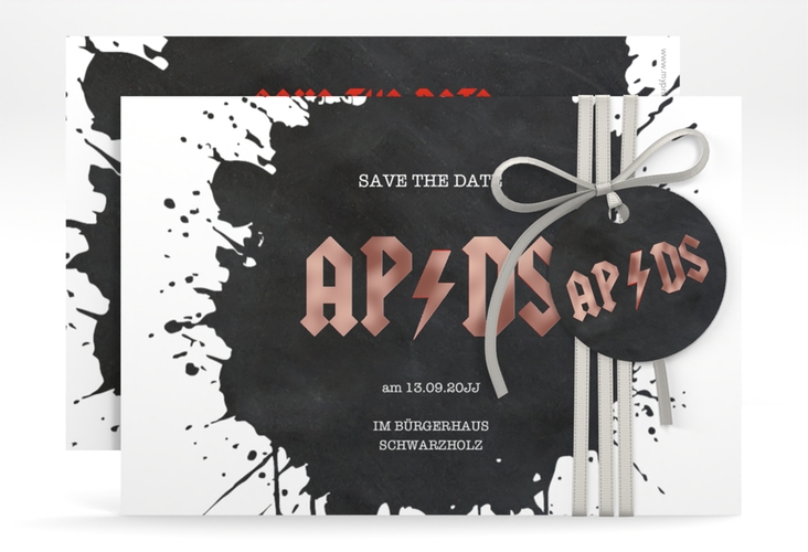 Save the Date-Karte Hardrock A6 Karte quer rosegold für Rockband-Fans