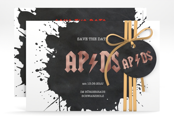 Save the Date-Karte Hardrock A6 Karte quer rosegold für Rockband-Fans