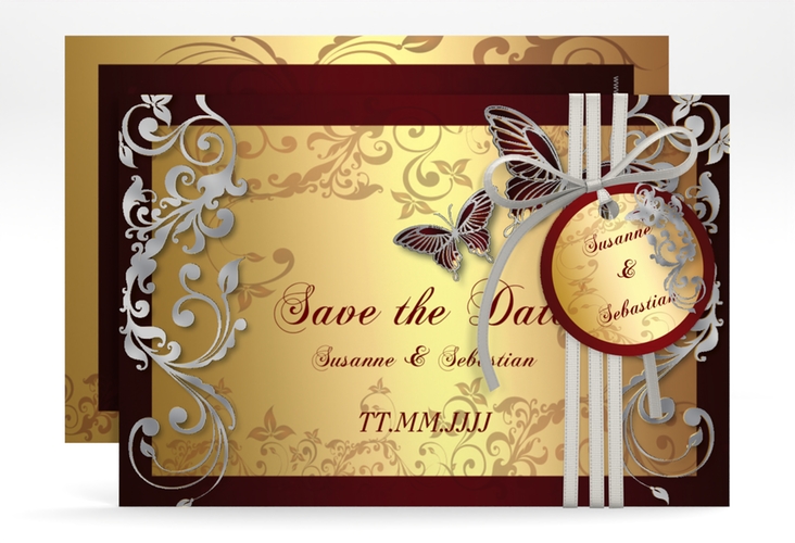 Save the Date-Karte Hochzeit Toulouse A6 Karte quer silber romantisch mit Schmetterlingen