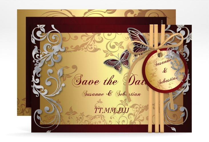 Save the Date-Karte Hochzeit Toulouse A6 Karte quer silber romantisch mit Schmetterlingen