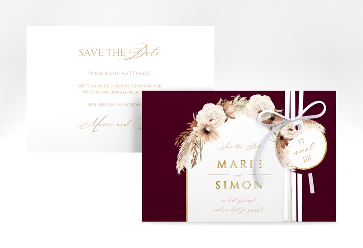 Save the Date-Karte Blumenbogen A6 Karte quer rot gold