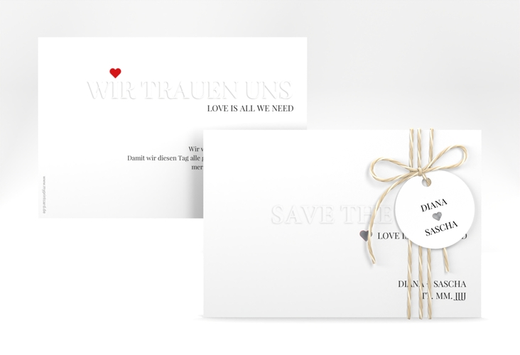Save the Date-Karte Embossing A6 Karte quer rot silber