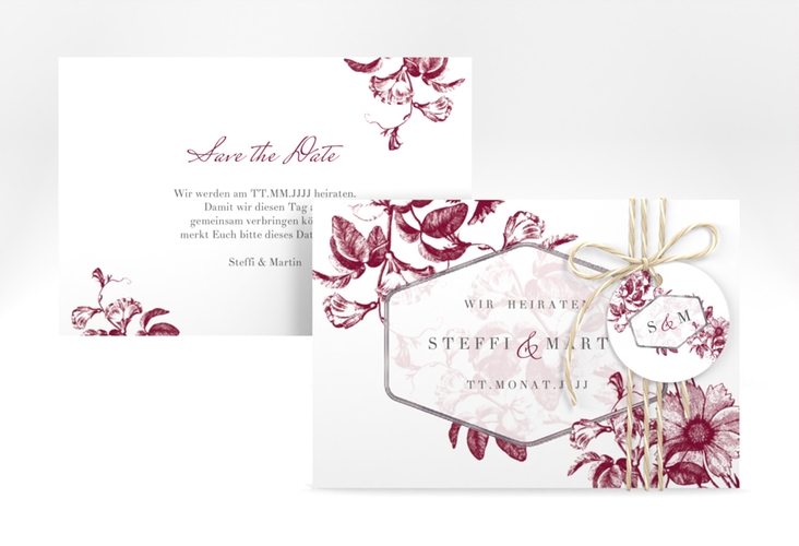 Save the Date-Karte Magnificent A6 Karte quer rot silber