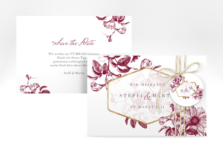 Save the Date-Karte Magnificent A6 Karte quer rot gold