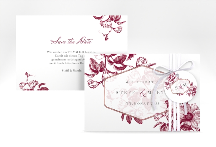 Save the Date-Karte Magnificent A6 Karte quer rot rosegold