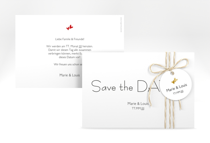 Save the Date-Karte Hochzeit Twohearts A6 Karte quer rot gold