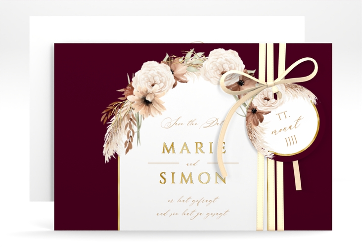 Save the Date-Karte Blumenbogen A6 Karte quer rot gold