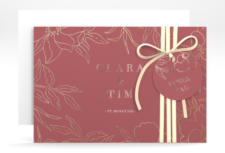 Save the Date-Karte Contour A6 Karte quer rot rosegold