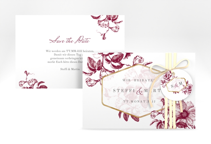 Save the Date-Karte Magnificent A6 Karte quer rot gold